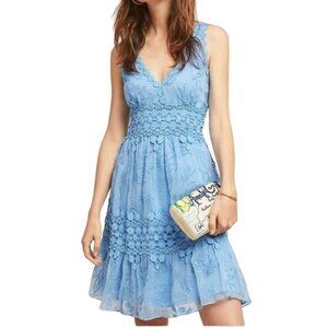Anthropologie Ranna Gil Blue Lace Floral Crochet Chiffon Sleeveless Dress Small